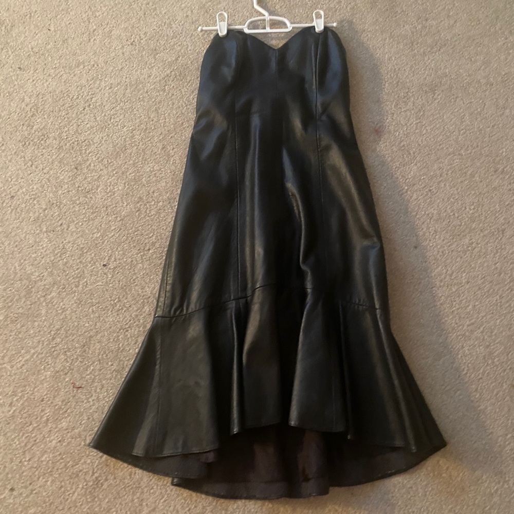Black leather strapless dress